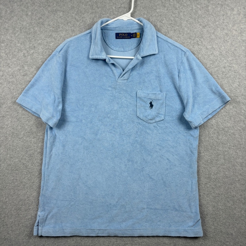 Polo Ralph Lauren Shirt Mens Medium Custom Fit Terry Cloth Johnny Collar Resort